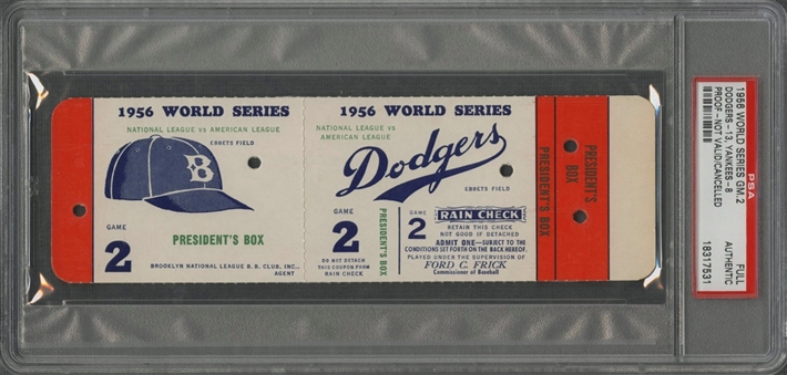 1956 World Series Game 2 Full Ticket Stub From Ebbets Field - Proof (PSA/DNA)